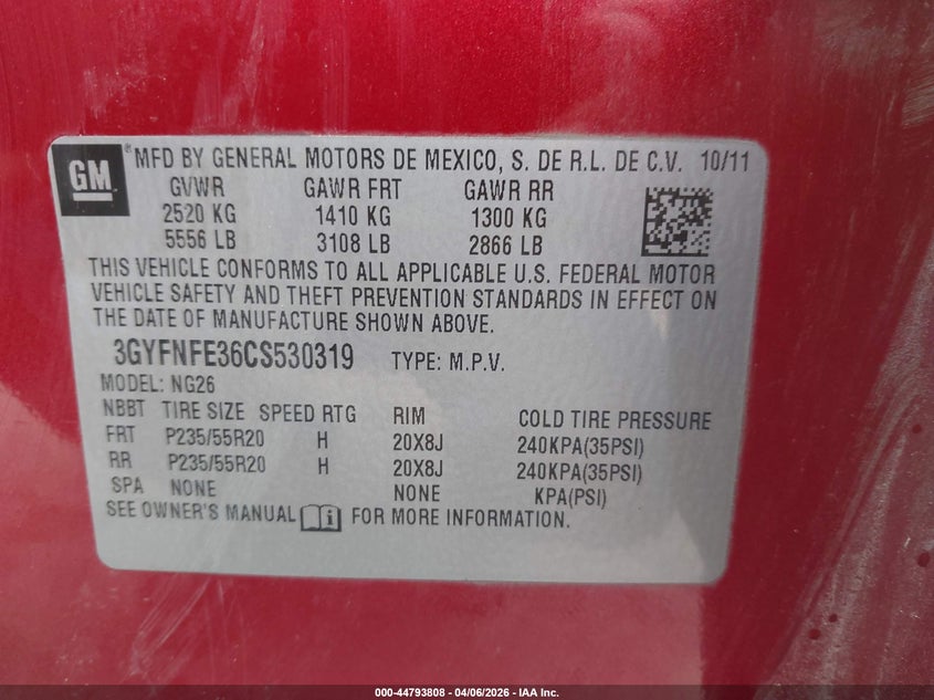2012 Cadillac Srx 3.6 Srx Premium Collection red Lot 111044793808 Vin 3GYFNFE36CS530319