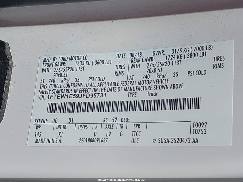 2018 FORD F-150 TRUCK 5.0L V-8 DI, DOHC, VVT, 395HP