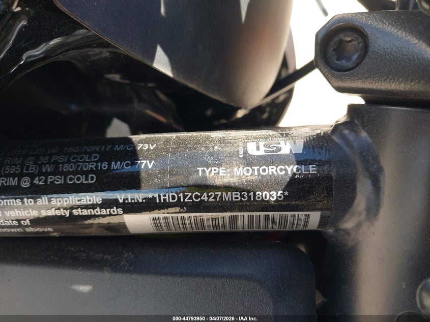 2021 Harley-Davidson Rh1250 S VIN: 1HD1ZC427MB318035 Lot: 44793950