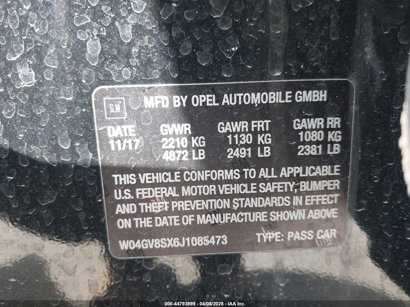 2018 Buick Regal Tourx Essence VIN: W04GV8SX6J1085473 Lot: 44793999