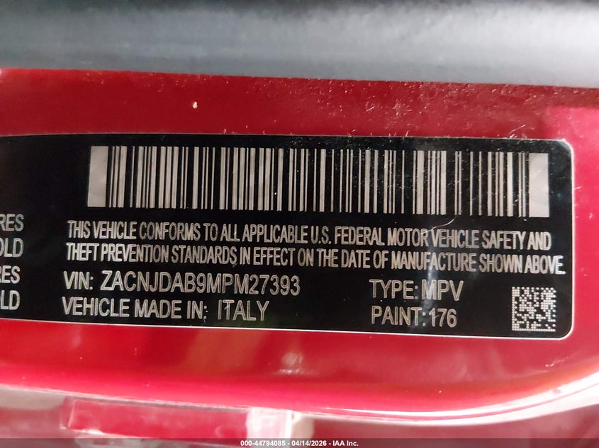 2021 Jeep Renegade Upland 4X4 VIN: ZACNJDAB9MPM27393 Lot: 44794085
