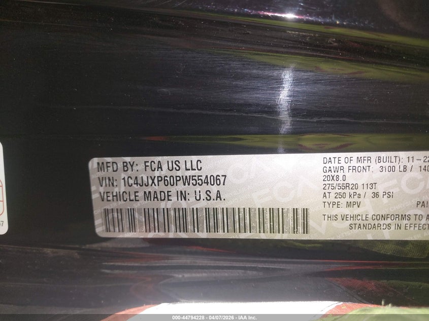 2023 Jeep Wrangler 4Xe Sahara 4X4 VIN: 1C4JJXP60PW554067 Lot: 44794228
