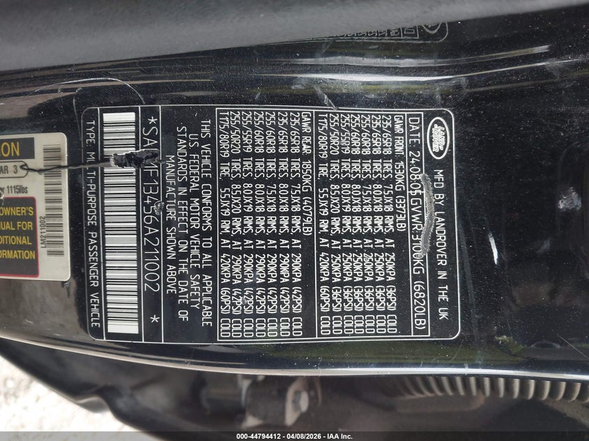 2006 Land Rover Range Rover Supercharged VIN: SALMF13456A211002 Lot: 44794412