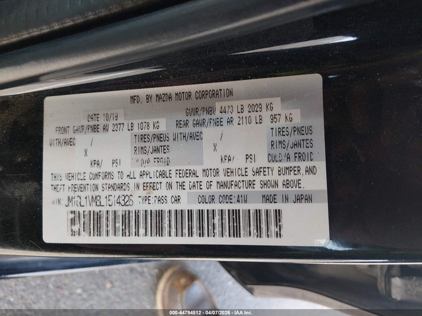 2020 Mazda Mazda6 Touring VIN: JM1GL1VM8L1514328 Lot: 44794512