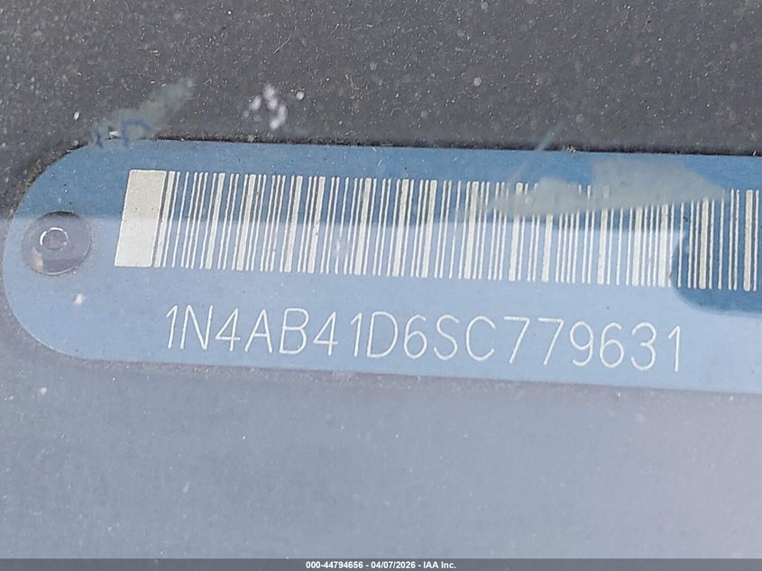 1995 Nissan Sentra Xe/Gxe/Gle VIN: 1N4AB41D6SC779631 Lot: 44794656