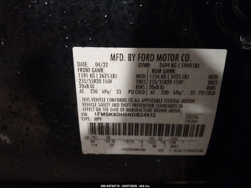 2022 Ford Explorer 2.3 Xlt grey Lot 111044794710 Vin 1FMSK8DH0NGB24832