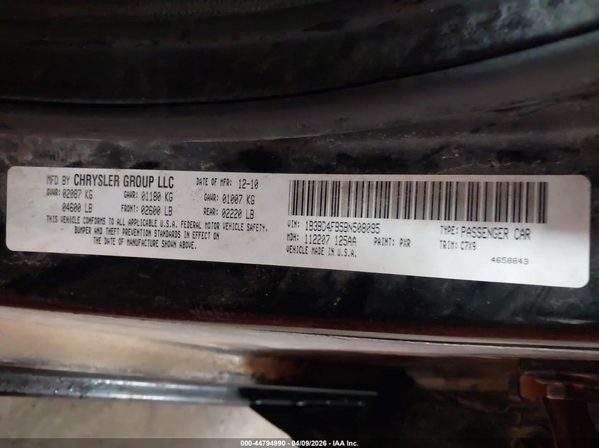 2011 Dodge Avenger Express VIN: 1B3BD4FB5BN508095 Lot: 44794990