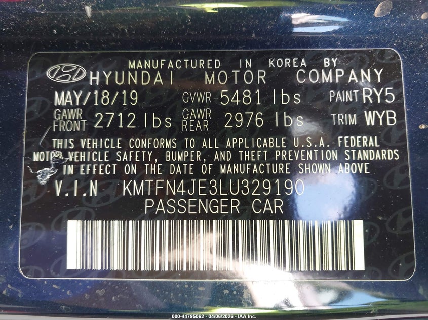 2020 Genesis G80 3.8 Awd VIN: KMTFN4JE3LU329190 Lot: 44795062