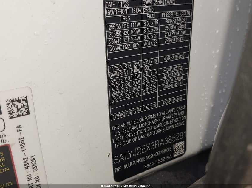 2024 Land Rover Range Rover Velar P250 S VIN: SALYJ2EX3RA385281 Lot: 44795106