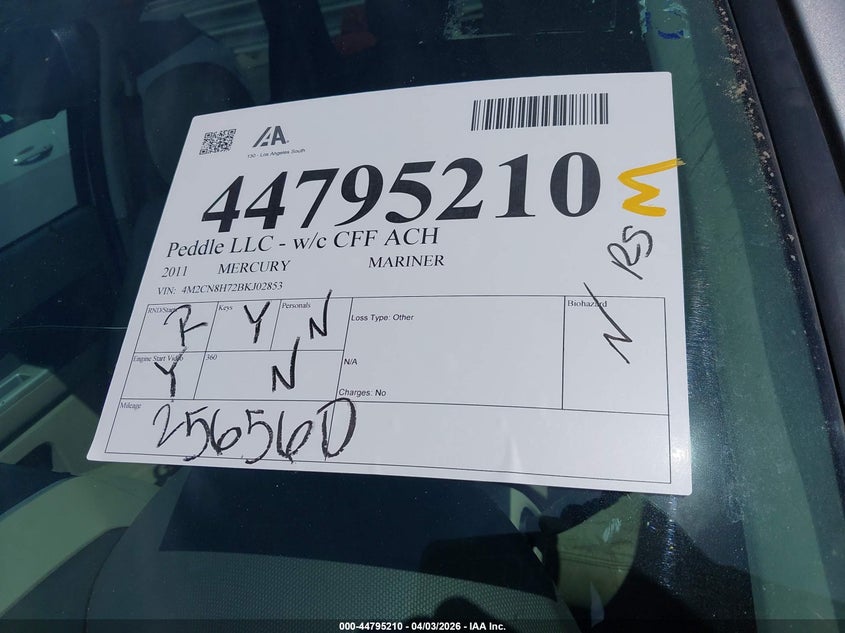 2011 Mercury Mariner Premier VIN: 4M2CN8H72BKJ02853 Lot: 44795210