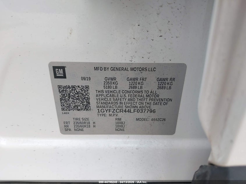 2020 Cadillac Xt4 Fwd Premium Luxury VIN: 1GYFZCR44LF037796 Lot: 44795245