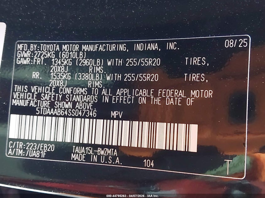 2025 Lexus Tx 350 Premium VIN: 5TDAAAB64SS047346 Lot: 44795263