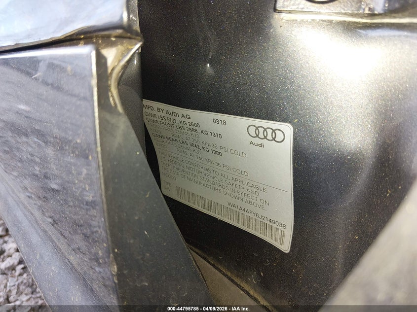 2018 Audi Sq5 3.0T Premium Plus VIN: WA1A4AFY6J2149038 Lot: 44795785