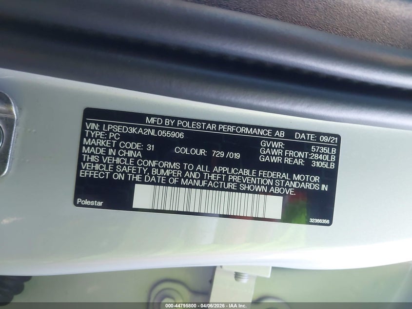 2022 Polestar 2 Long Range Dual Motor VIN: LPSED3KA2NL055906 Lot: 44795800
