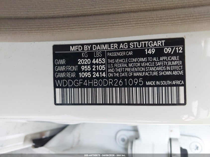2013 Mercedes-Benz C 250 Sport VIN: WDDGF4HB0DR261095 Lot: 44795975