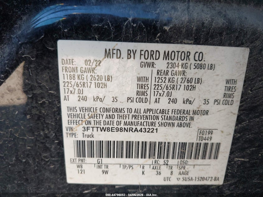 2022 Ford Maverick 2.0 Xl black Lot 111044796053 Vin 3FTTW8E98NRA43221