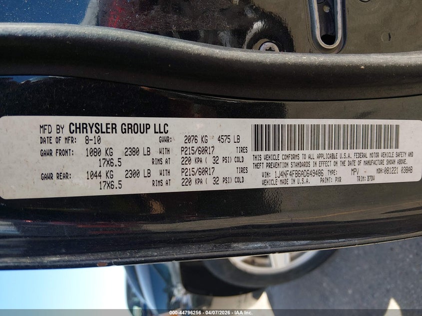 2010 Jeep Compass Sport VIN: 1J4NF4FB6AD649486 Lot: 44796256