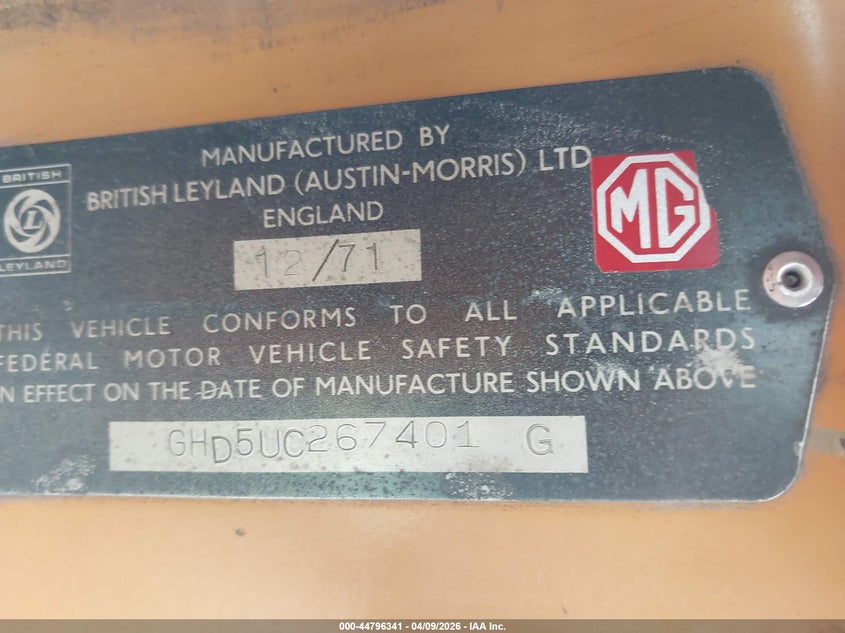 1972 Mg Mgb VIN: GHD5UC267401 Lot: 44796341