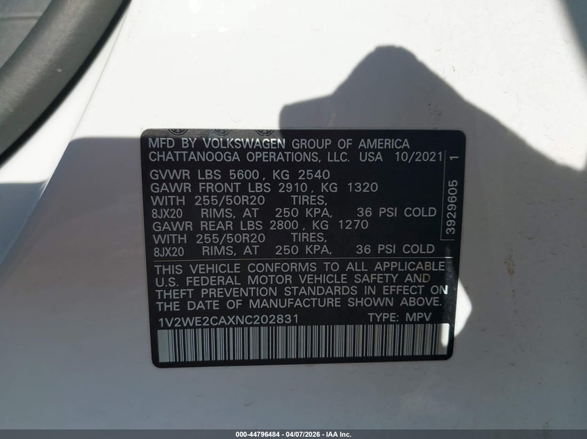 2022 Volkswagen Atlas Cross Sport 3.6L V6 Se W/Technology VIN: 1V2WE2CAXNC202831 Lot: 44796484