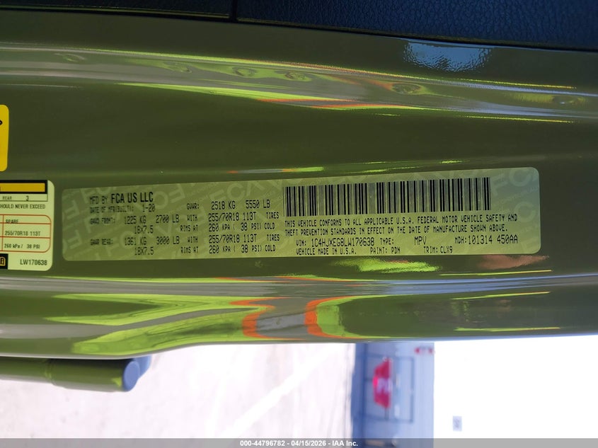 2020 Jeep Wrangler Unlimited Sahara 4X4 VIN: 1C4HJXEG8LW170638 Lot: 44796782