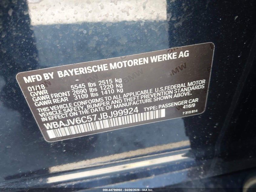 2018 BMW 640I Gran Turismo xDrive VIN: WBAJV6C57JBJ99924 Lot: 44796968