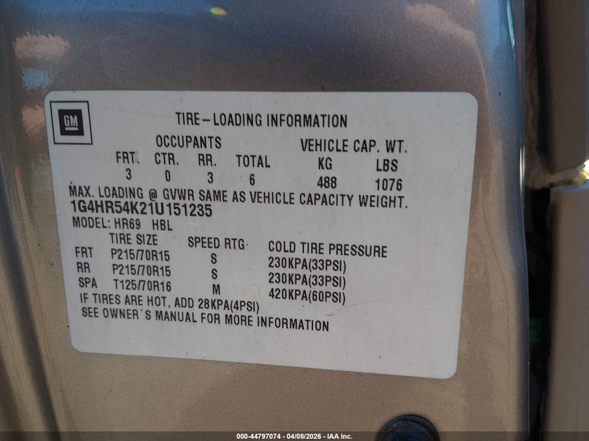 2001 Buick Lesabre Limited VIN: 1G4HR54K21U151235 Lot: 44797074