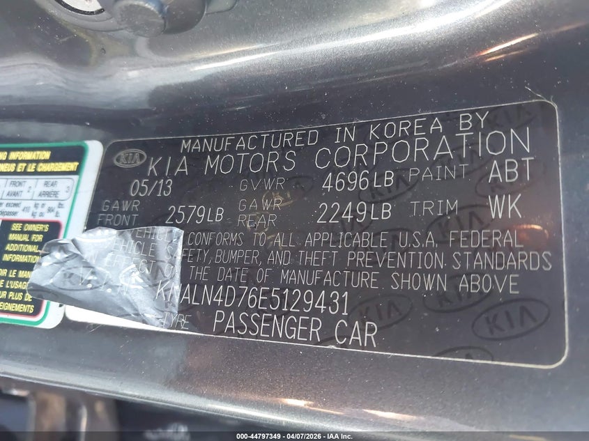 2014 Kia Cadenza Premium VIN: KNALN4D76E5129431 Lot: 44797349