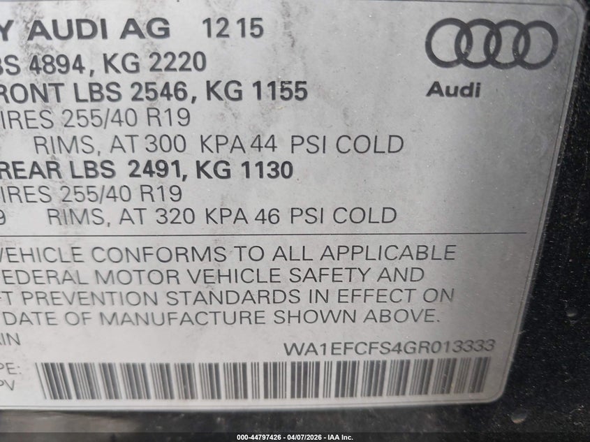 2016 Audi Q3 2.0T Premium Plus VIN: WA1EFCFS4GR013333 Lot: 44797426