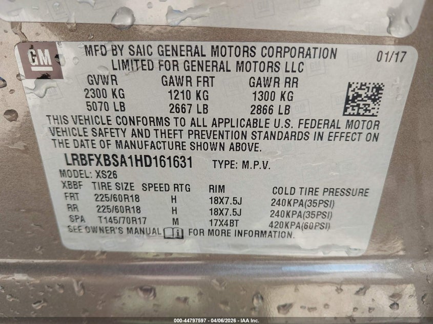 2017 Buick Envision Essence VIN: LRBFXBSA1HD161631 Lot: 44797597