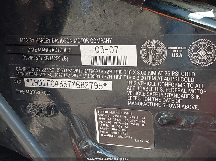 2007 Harley-Davidson Flhtcui VIN: 1HD1FC4357Y682795 Lot: 44797704