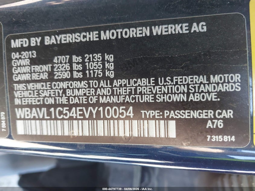 2014 BMW X1 xDrive28I VIN: WBAVL1C54EVY10054 Lot: 44797739