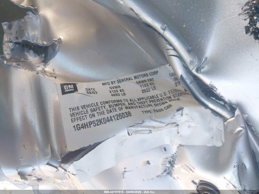 2004 Buick Lesabre Custom VIN: 1G4HP52K044126038 Lot: 44797915