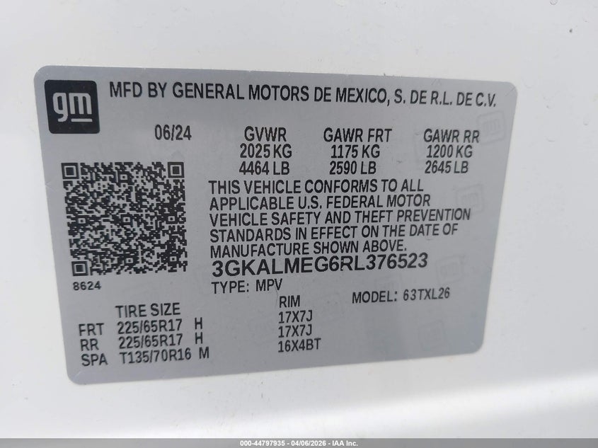 2024 Gmc Terrain 1.5 Fwd Sle white Lot 111044797935 Vin 3GKALMEG6RL376523