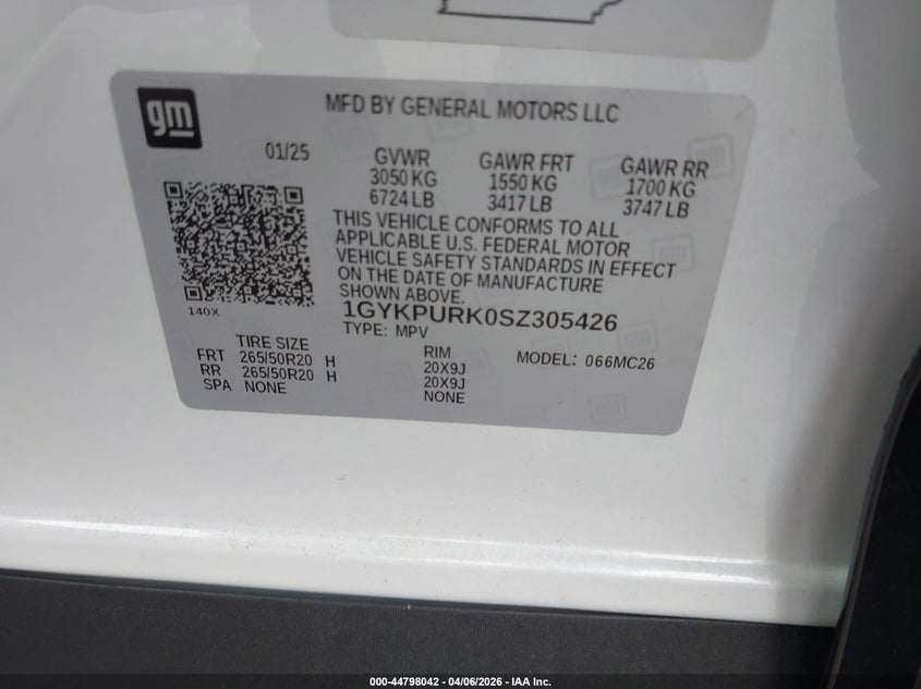 2025 Cadillac Lyriq Sport 1 Rwd VIN: 1GYKPURK0SZ305426 Lot: 44798042