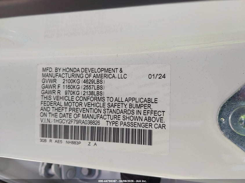VIN 1HGCY2F79RA038826 2024 HONDA ACCORD HYBRID SPORT-L