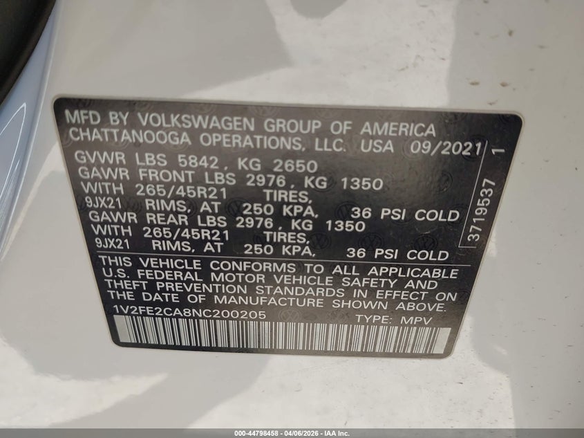 2022 Volkswagen Atlas Cross Sport 3.6L V6 Sel Premium R-Line VIN: 1V2FE2CA8NC200205 Lot: 44798458