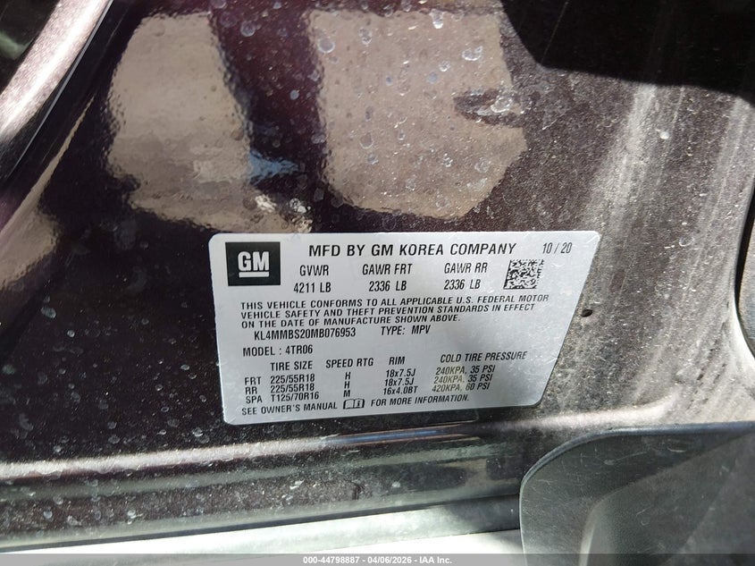 2021 Buick Encore Gx Fwd Preferred VIN: KL4MMBS20MB076953 Lot: 44798887