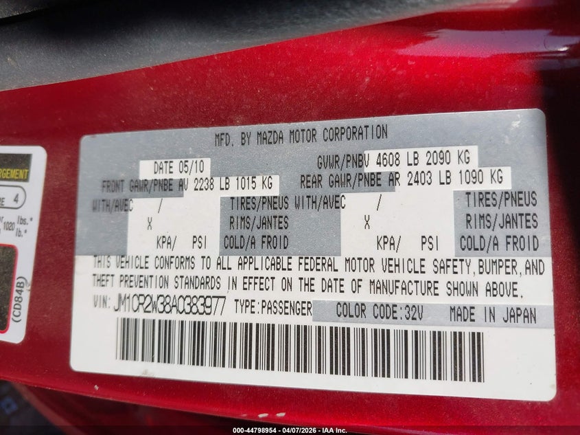 2010 Mazda Mazda5 Sport VIN: JM1CR2W38A0383977 Lot: 44798954