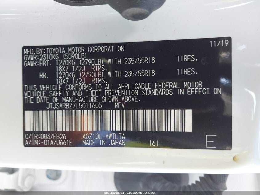 2020 Lexus Nx 300 F Sport VIN: JTJSARBZ7L5011605 Lot: 44798994