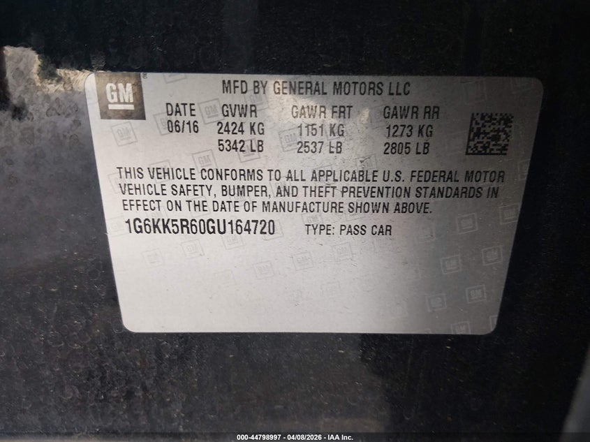 2016 Cadillac Ct6 Platinum VIN: 1G6KK5R60GU164720 Lot: 44798997