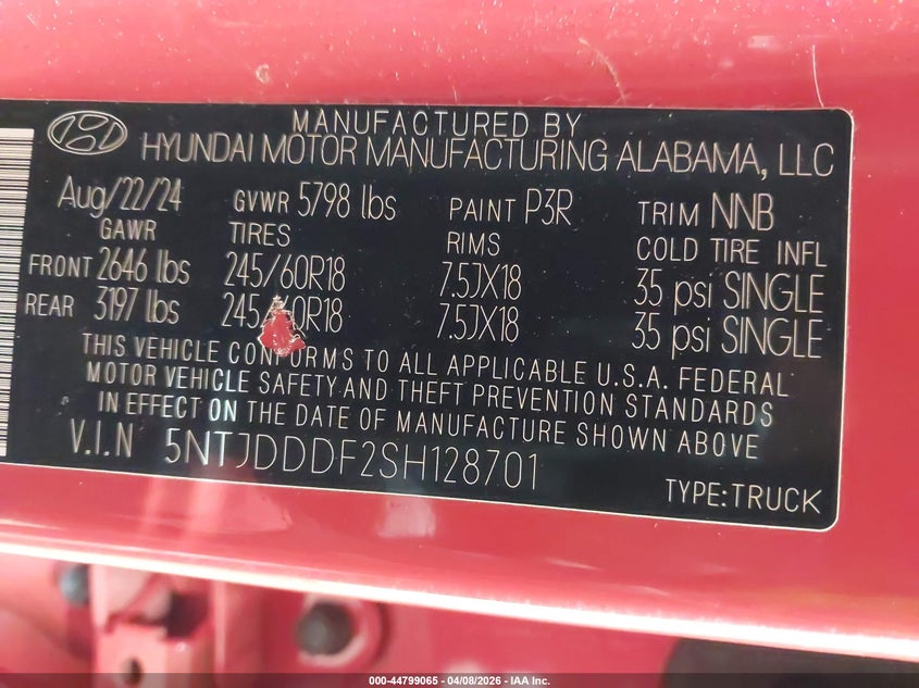 2025 Hyundai Santa Cruz Xrt VIN: 5NTJDDDF2SH128701 Lot: 44799065