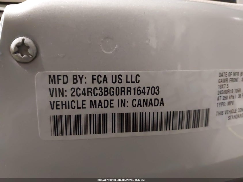 2024 CHRYSLER PACIFICA VAN 3.6L V-6 DOHC, VVT, 287HP