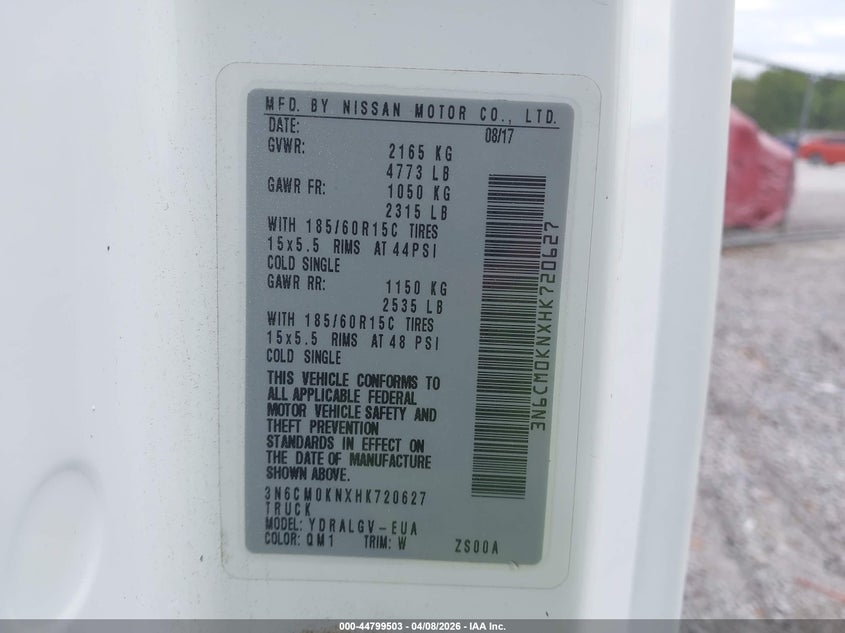 2017 Nissan Nv200 Sv VIN: 3N6CM0KNXHK720627 Lot: 44799503