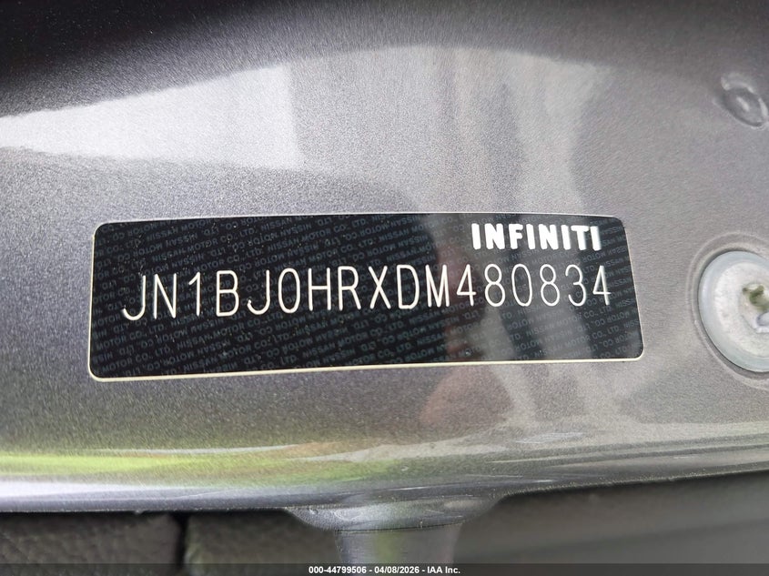 2013 Infiniti Ex37 Journey VIN: JN1BJ0HRXDM480834 Lot: 44799506