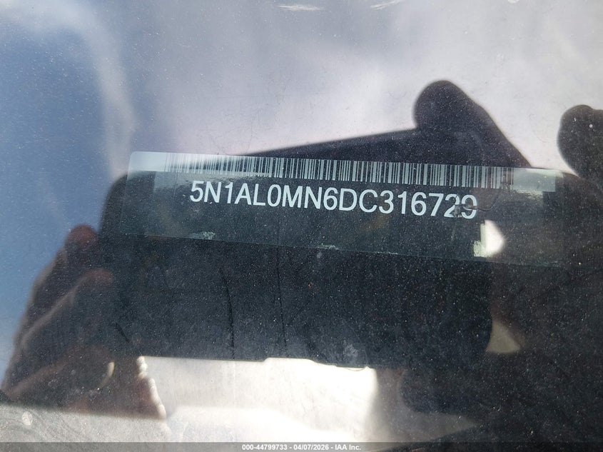 2013 Infiniti Jx35 VIN: 5N1AL0MN6DC316729 Lot: 44799733