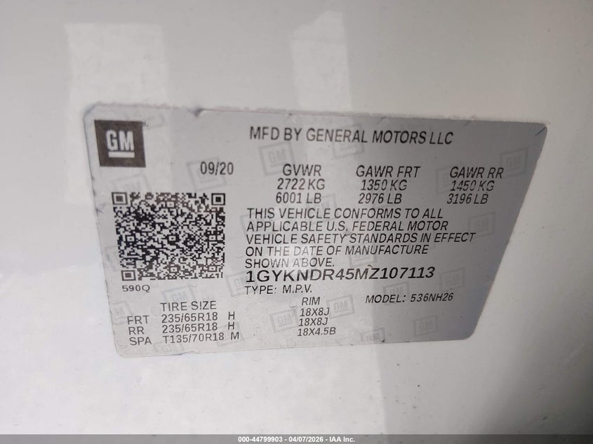 2021 Cadillac Xt5 Awd Premium Luxury VIN: 1GYKNDR45MZ107113 Lot: 44799903