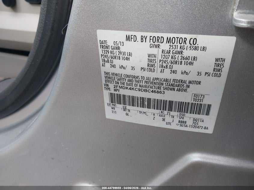2013 Ford Edge 3.5 Limited silver Lot 111044799959 Vin 2FMDK4KC9DBC46863