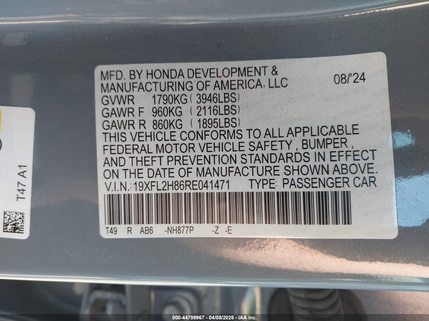 VIN 19XFL2H86RE041471 2024 HONDA CIVIC SPORT