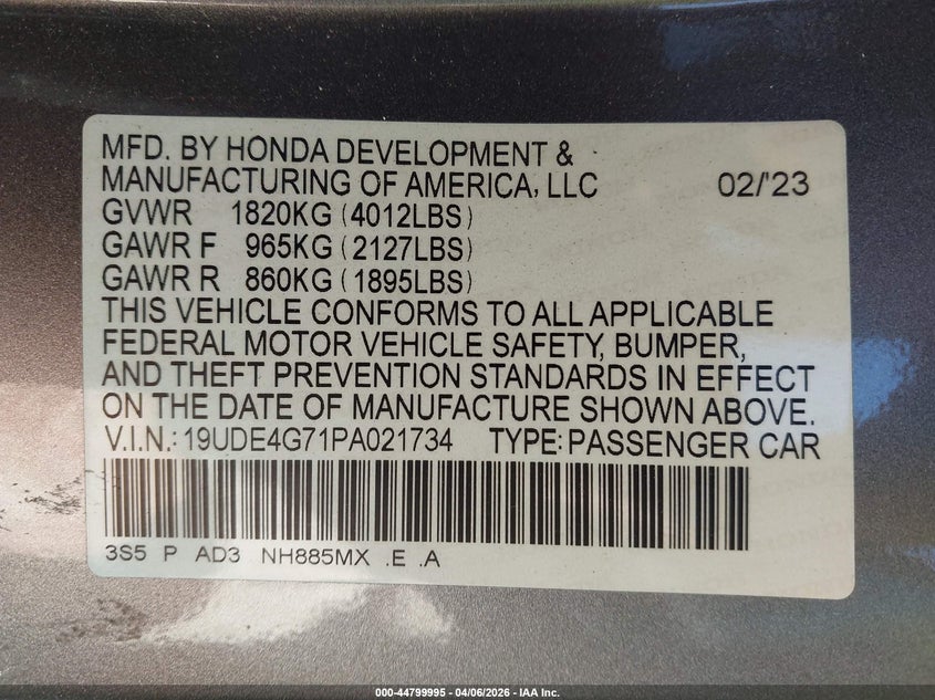 2023 Acura Integra A-Spec Technology VIN: 19UDE4G71PA021734 Lot: 44799995