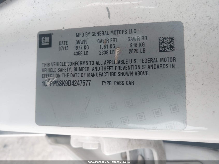 2013 Buick Verano VIN: 1G4PP5SK9D4247677 Lot: 44800087